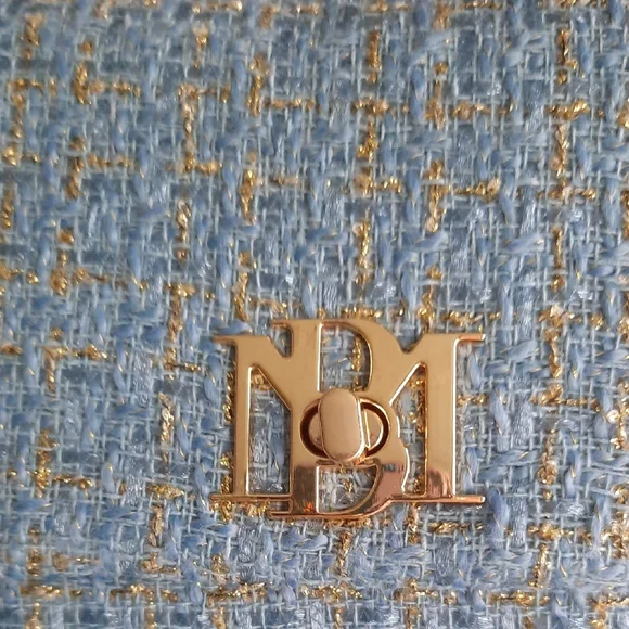 Badgley Mischka Blue Tweed Shoulder Bag - Picture 3 of 6